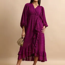 Tokyo Talkies Print Flared Sleeve Midi Dress-image-55