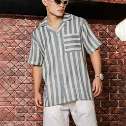 House of Koala Unisex Original Relaxed Fit Vertical Striped Linen Casual Shirt-image-48
