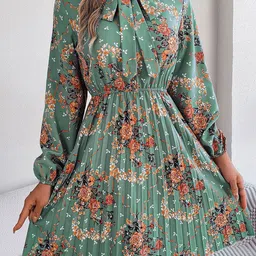 StyleCast x Revolte Floral Print Tie-Up Neck Fit & Flare Dress-image-98
