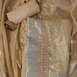 SHADOW & SAINING Floral Woven Design Zari Work Jacquard Silk Unstitched Dress Material-picture-6
