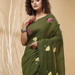 SLAGHA Ethnic Motifs Embroidered Taant Saree image 3