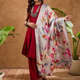 InWeave Women Round Neck A-Line Kurta with Palazzos & Dupatta-picture-2
