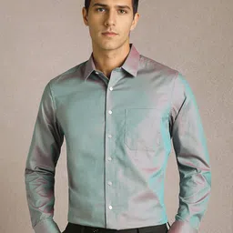 Louis Philippe Slim Fit Geometric Textured Long Sleeves Pure Cotton Formal Shirt-picture-36