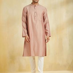 Fabindia Men Geometric Printed Cold-Shoulder Sleeves Thread Work Kurta-picture-2