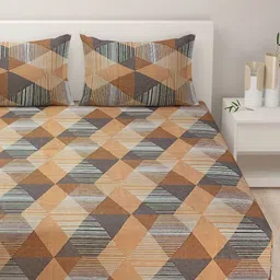 SWAYAM Prakirti Brown & Grey Geometric Printed 160 TC King Bedsheet Set 2.28 m x 2.54 m-22