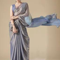 Moda Rapido Striped Woven Zari Pure Chiffon Saree With Unstitched Blouse Piece-image-91