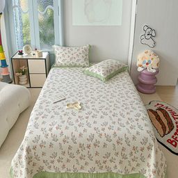 JC HOME Beige & Green Floral Printed 162 TC Superking Bed Cover Set-image-43