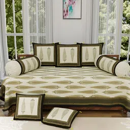 The Craft Monk Set Of 8 Beige Coloured Ethnic Motifs Printed Pure Cotton Diwan Set-28