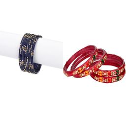 SOMIL Set of 16 Blue Alloy Artificial Stones & Beads Bangles-image-67