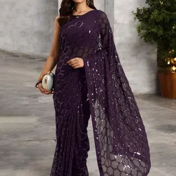Blissta Embellished Sequinned Poly Georgette Designer Saree-2