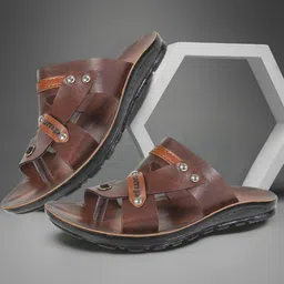 Trump Brown PU Flip Flops-image-1