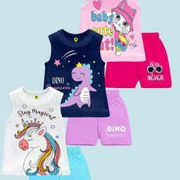 YK Girls Pack Of 3 Printed Round Neck T-shirt with Shorts-image-57
