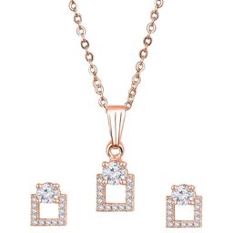 Anxvi Women AD Studded Rose Gold Plated Square Pendant With Chain-image-15