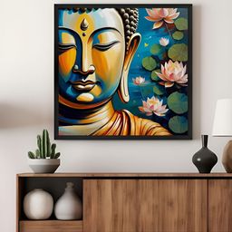 999Store Blue & Orange Vibrant Buddha Canvas Painting Wall Art-image-68