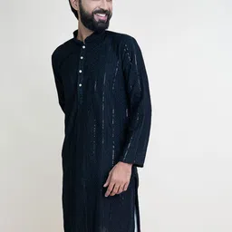 KUNDALI KAKSHAY Men Embroidered Regular Sequinned Kurta with Churidar image 4