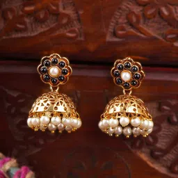 Adwitiya 24K Gold-Plated Artificial Beads Beaded Dome Shaped Jhumkas-1