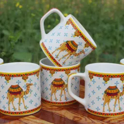 Pack of 6 Ceramic Cup Tea/Coffee Beautiful Desert Camil Round Shape Crafting Latest Design 200ML-image-11
