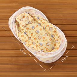 Babyhug Cotton Bedding Set with Center Zip Mosquito Net Heart Print- Cream image 3