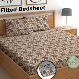 CG HOMES Grey Floral 210 TC Queen Bedsheet with 2 Pillow Covers-image-63