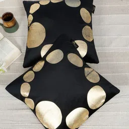 HOSTA HOMES Black 2 Pcs Anti-Odour Geometric Printed Velvet Square Cushion Covers-image-67
