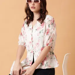 SHOWOFF Floral Print Puff Sleeve Georgette Peplum Top-image-87