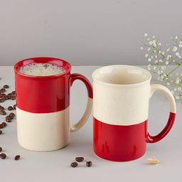 BlackCarrot Red & White 2 Pieces Printed Glossy Ceramic Tall Mugs-13