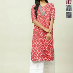 Anouk Rustic Women Pack of 4 Geometric Printed Festive Straight Kurtas-51