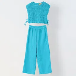 SPUNKIES Girls Pure Cotton Side Tie-Ups Smocked Top with Trousers-image-101