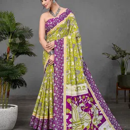 Anouk Kalamkari Pure Cotton Bagru Saree With Unstitched Blouse Piece-picture-0
