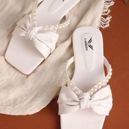 carrito Women EmbellishedBows Detailing Open Toe Flats-image-26