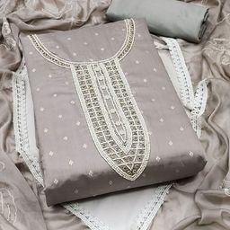 SAINOOR Floral Embellished Semi-Stitched Dress Material-image-45