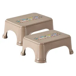 Kuber Industries 2-Pcs Brown & Blue Printed Square Shape Stool-image-87
