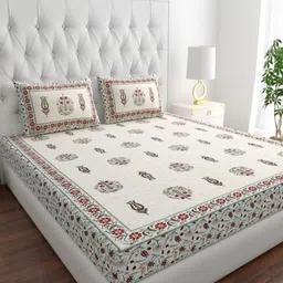 COZYKO Red & White Ethnic Printed 210 TC Cotton King Bedsheet Set 2.74 m x 2.74 m-image-59