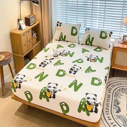 JC HOME Cream-Coloured & Green 220 TC Queen Bedsheet with 2 Pillow Covers-image-16