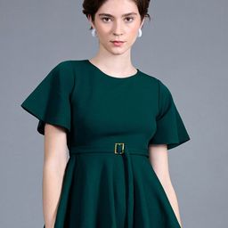 Miss Chase Women Solid Slim Fit Round Neck Short Sleeve Regular Length Top-image-6