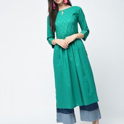 ANIYAH Checked Yoke Design Keyhole Neck Straight Pure Cotton Kurta-image-69