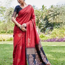 ZILVIRA Ethnic Motifs Zari Silk Blend Kanjeevaram Saree-image-65