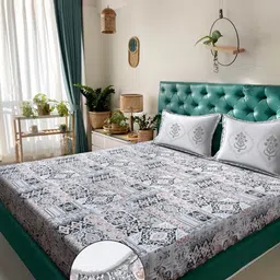 KLOTTHE Multicoloured Ethnic Motifs 400 TC King Bedsheet With 2 Pillow Covers-image-15