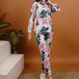 Slumber Jill Printed Shirt Collar Long Sleeves Shirt With Trouser-image-22