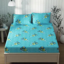 KOPA Blue & Yellow Floral Printed 120 TC Cotton Queen Bedsheet Set 2.24 m x 2.44 m-picture-14