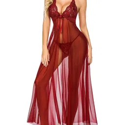 GuSo Shopee Women Maroon Net Baby Dolls-picture-21