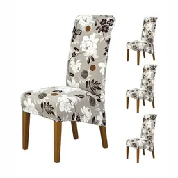 HOKIPO Grey & White 4 Pieces Printed Dining Chair Covers-17