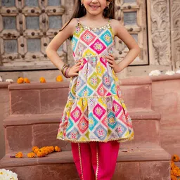 pspeaches Girls Ethnic Motifs Embroidered Regular Pure Silk Kurta with Dhoti Pants-image-84