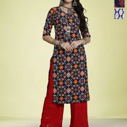 Moda Rapido Women Ethnic Motifs Printed Thread Work Floral Crepe Kurta-image-73