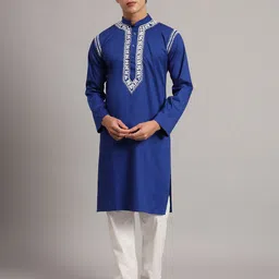 The Chikan Label Men Ethnic Motifs Embroidered Chikankari Cotton Straight Kurta-picture-42