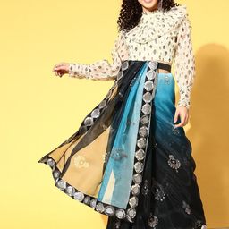HERE&NOW Embellished Embroidered Organza Saree-image-19