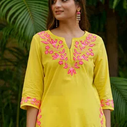 INAAYA JAIPUR Women Embroidered Thread Work Pure Cotton Kurti-image-67