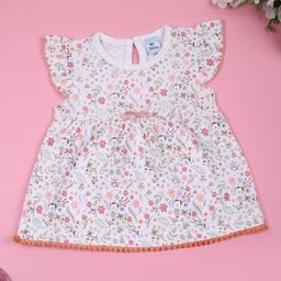 V-Mart Girls Floral Printed Round Neck Flutter Sleeve Fit & Flare Dress-picture-8
