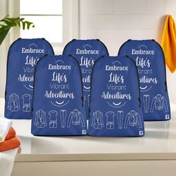 Aura Blue 5 Pieces Printed Foldable Water Resistant Multi-Utility Laundry Bags-23