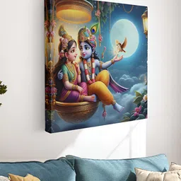 Myntra Elegant Homes Blue & Yellow Radha Krishna Canvas Wall Art-image-59